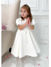 Ivory Satin Lace Chic Flower Girl Dress Baptism Dress